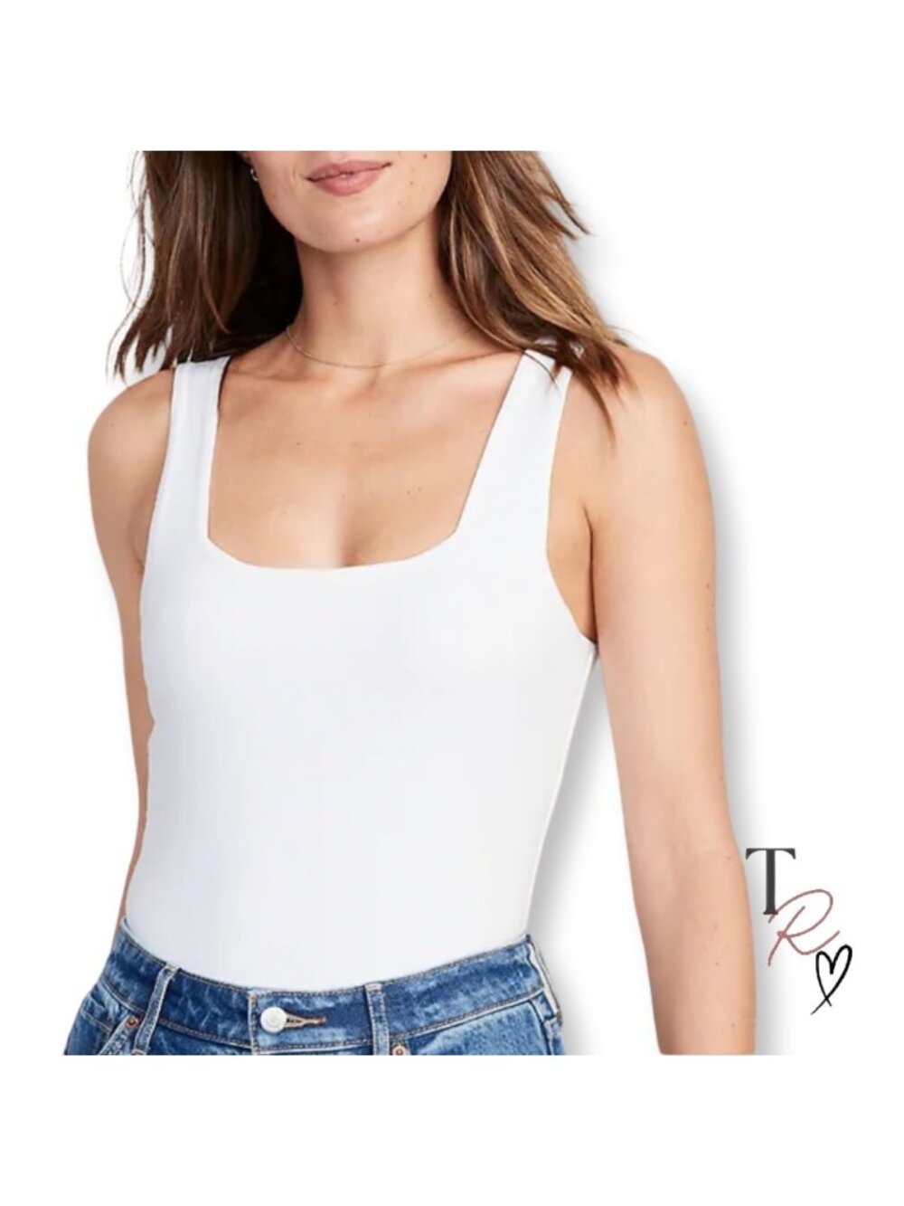 Old Navy White Square Neck Tank Bodysuit Sleeveless Stretch Size Small